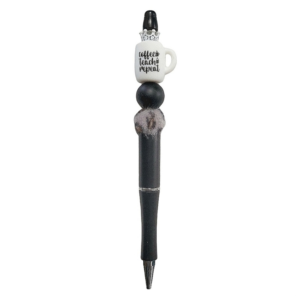 Mini Cup Coffee Teach Repeat Fur Beaded Black Ballpoint Twist Pen
